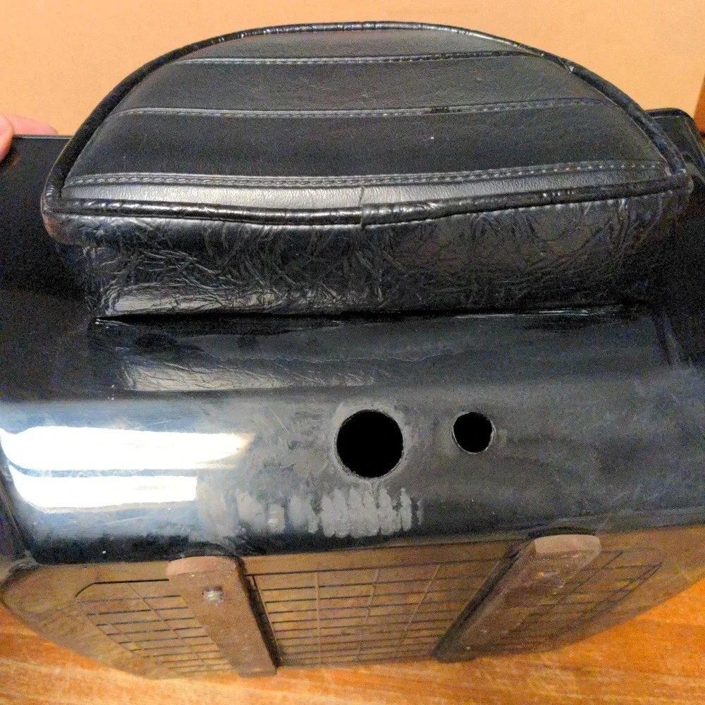 VTG 1970s Pacifico Motorcycle Travel Trunk Top Case Tail Box Black Gold Key HTF